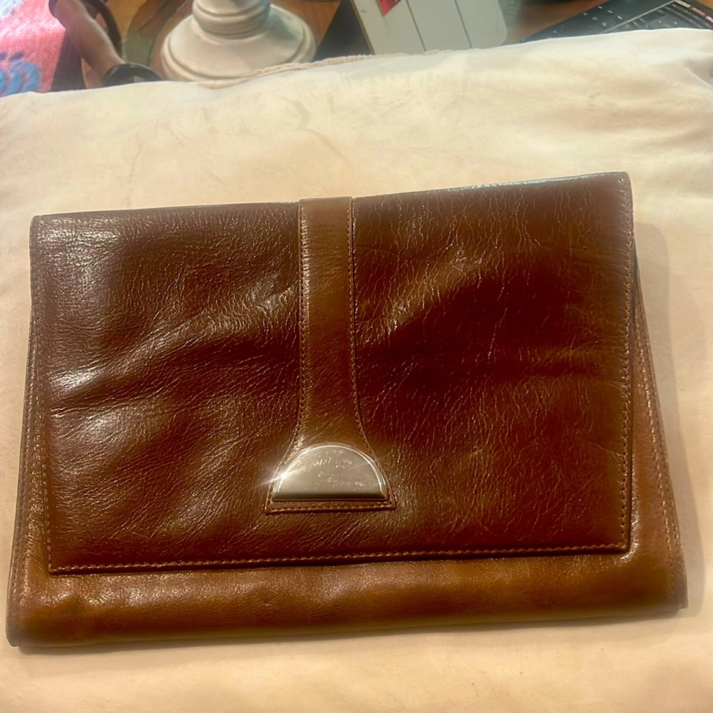 Vintage ITALY ANTONIO SCEPI Brown CLUTCH Leather Bag made for BONWIT TELLER